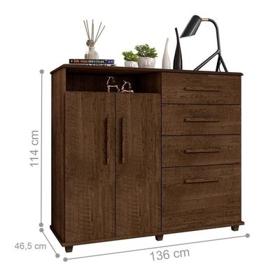 Cômoda Com 4 Gavetas 2 Portas Nugel Malbec
