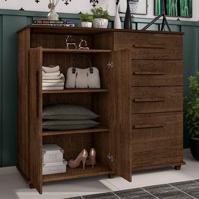 Cômoda Com 4 Gavetas 2 Portas Nugel Malbec