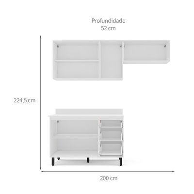 Cozinha Completa com Tampo Amara 6 Portas 3 Gavetas Creme e Branca