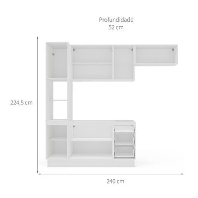 Cozinha Compacta Sem Tampo com Rodapé Meena 8 Portas 3 Gavetas Azul e Branca