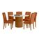 Conjunto de Mesa Redonda com Tampo de Vidro Off White e 6 Cadeiras Serena Poliéster Terracota e Ypê