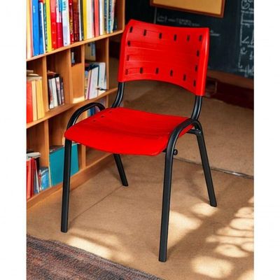 Cadeira Iso Base Preto Igreja, Escola, Escritório - Vermelho Kit 5 Peças