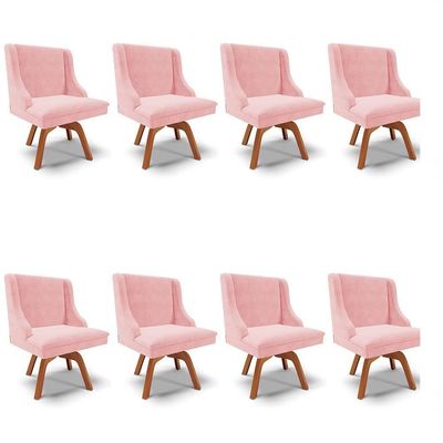 Kit 8 Cadeiras Estofadas Giratória Para Sala De Jantar Lia Suede Rosa Bebê - Ibiza