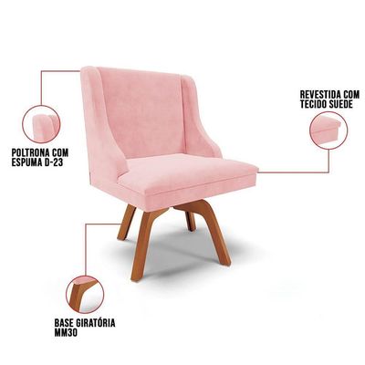 Kit 8 Cadeiras Estofadas Giratória Para Sala De Jantar Lia Suede Rosa Bebê - Ibiza