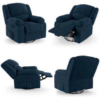 Poltrona Do Papai Reclinável Pietra Glider Giratória Massagem Fh9 Veludo Azul - Mpozenato
