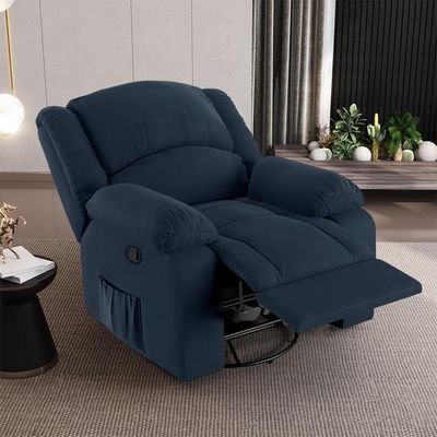 Poltrona Do Papai Reclinável Pietra Glider Giratória Massagem Fh9 Veludo Azul - Mpozenato