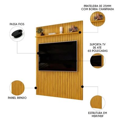 Painel 65 Pol 183cm Suspenso Ripado Noah D04 Cedro - Mpozenato