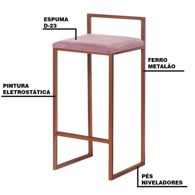 Banqueta Decorativa Selena Base Bronze Veludo Rosê - Gran Belo