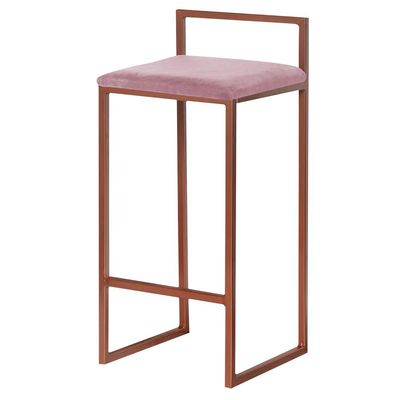 Banqueta Decorativa Selena Base Bronze Veludo Rosê - Gran Belo