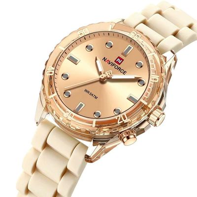 Relógio De Quartzo Feminino Design Casual Pulseira De Silicone 5atm à Prova D´agua Bege