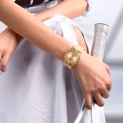 Relógio De Quartzo Feminino Design Casual Pulseira De Silicone 5atm à Prova D´agua Bege