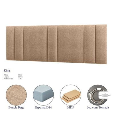 Cabeceira King Estofada Com Led Boucle Bege