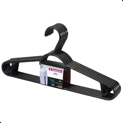 Kit Cabide Plástico Adulto 40cm Preto Sanremo 20 Unidades