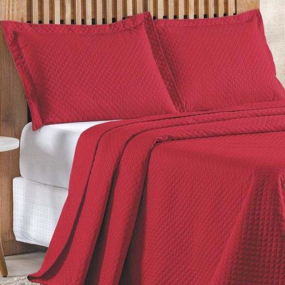 Kit Cobre Leito Colcha Ideale Queen 3 Peças Matelado Geométrico - Vermelho - 100% Poliéster