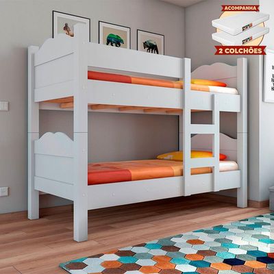 Beliche Multifuncional Que Vira 2 Camas Madrid Com Grades De Proteção Branco 2 Colchoes