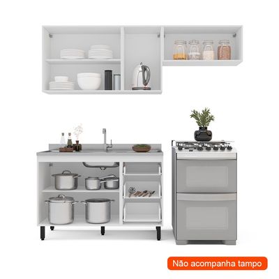 Cozinha Compacta Sem Tampo Amara 6 Portas 3 Gavetas Branca