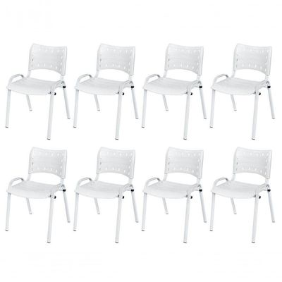 Cadeira Iso Base Branco Igreja, Escola, Escritório - Branco Kit 8 Peças