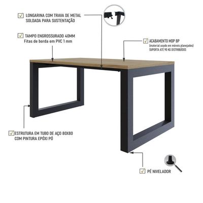 Mesa De Jantar Bronx 160x90x77cm Brmj9160 Vermont Oak - Est.preta Vermont Oak/est.preta