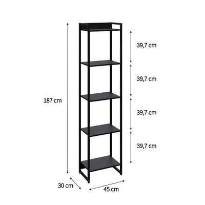 Estante Dynamica 45x30x187cm C/05 Prateleiras Preto ônix / Est.preta Preto ônix / Est.preta