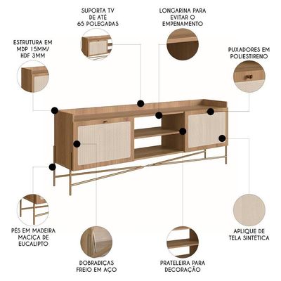 Rack Para Sala Bancada De 65 Pol Pé Metal Arlo Hanover-dourado - Mpozenato