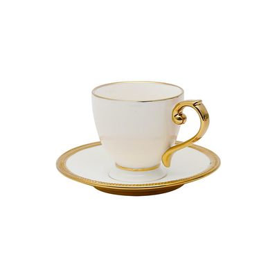 Jogo de 6 xícaras Wolff 18056 Paddy branco com dourado 200 ml em porcelana