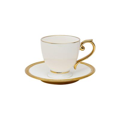 Jogo de 6 xícaras Wolff 18056 Paddy branco com dourado 200 ml em porcelana