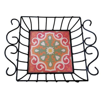 Fruteira De Mesa Ferro E Azulejo Quadrada Grande Pra Cozinha Azulejo G3