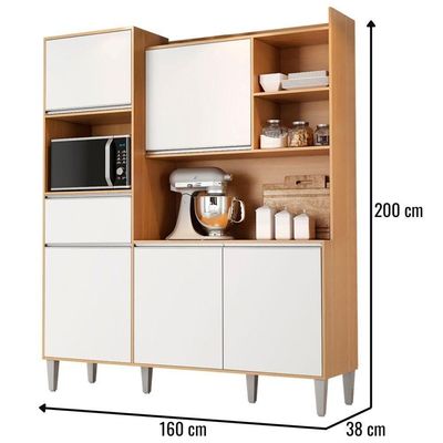 Kit De Cozinha Compacta 160cm Isabel Com 5 Portas Amêndoa/Branco
