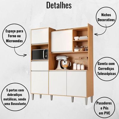 Kit De Cozinha Compacta 160cm Isabel Com 5 Portas Amêndoa/Branco