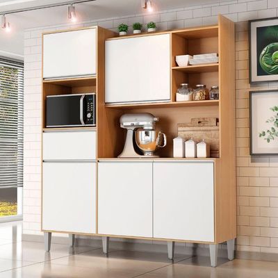 Kit De Cozinha Compacta 160cm Isabel Com 5 Portas Amêndoa/Branco