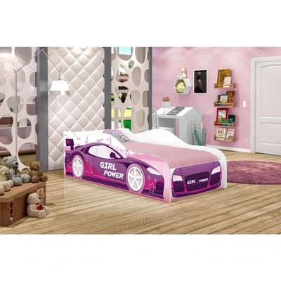 Cama Carro Menina Rosa Kids Solteiro