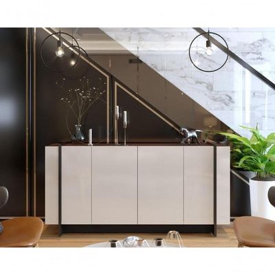 Buffet 4 Portas Sau Off White Nogueira Preto