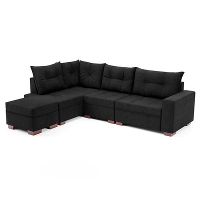 Sofá de Canto 7 Lugares Glória Suede Preto