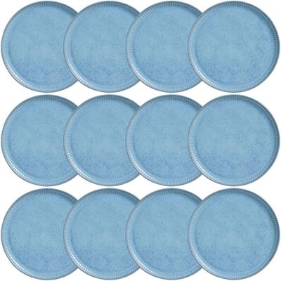 Kit 12 Pratos Cerâmica Azul Rasos 27cm Porto Brasil Linhas Breeze Mesa Posta Jantar