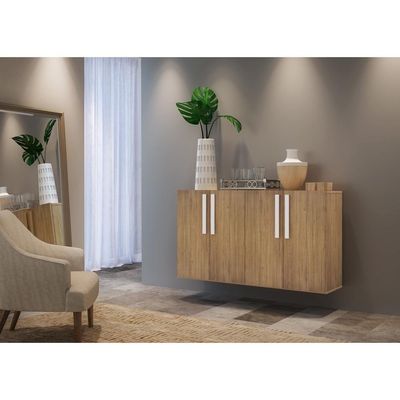 Aparador Buffet 4 Portas Suspenso Viena Rustic/branco