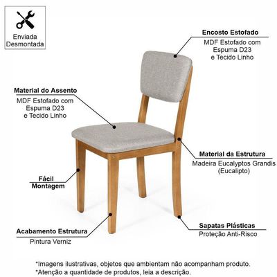 Mesa De Jantar Redonda Gabi Pret/nor Com 4 Cadeiras Estofadas Ella Cinza Claro