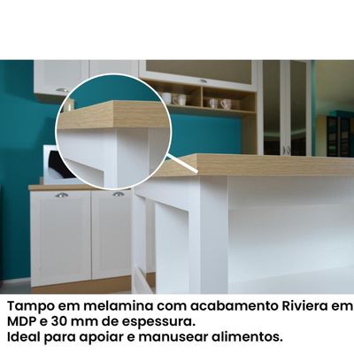 Bancada Gourmet Ilha Cozinha com Iluminação Ditália Branco