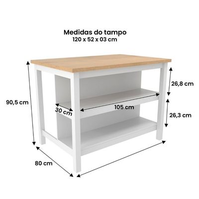 Bancada Gourmet Ilha Cozinha com Iluminação Ditália Branco
