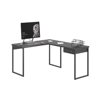 Mesa Em L Com 1 Gavetas Ferv Preto Onix