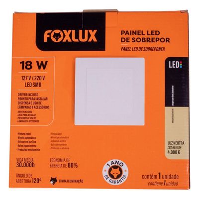 Kit 2 Painel Led 20,5x20,5 Quadrado Branco Sobrepor 18w 4000k Foxlux