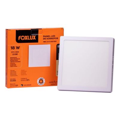 Kit 2 Painel Led 20,5x20,5 Quadrado Branco Sobrepor 18w 4000k Foxlux