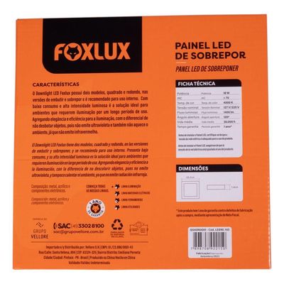 Kit 2 Painel Led 20,5x20,5 Quadrado Branco Sobrepor 18w 4000k Foxlux