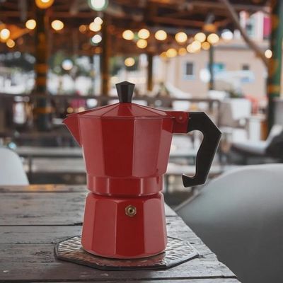Cafeteira Italiana Vermelha 6 Xicaras Moka Pequena Cafe Expresso Cafezinho Manual Premium Pequena Vintage Luxo