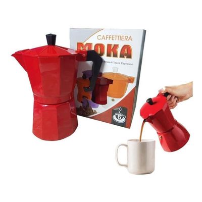 Cafeteira Italiana Vermelha 6 Xicaras Moka Pequena Cafe Expresso Cafezinho Manual Premium Pequena Vintage Luxo