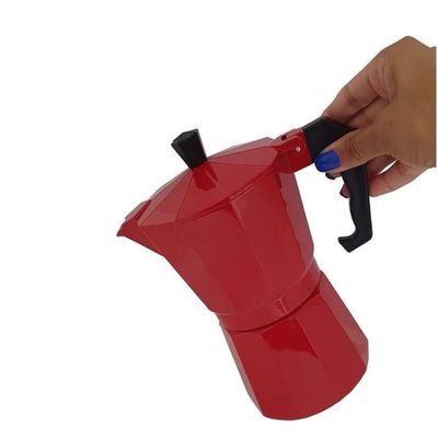 Cafeteira Italiana Vermelha 6 Xicaras Moka Pequena Cafe Expresso Cafezinho Manual Premium Pequena Vintage Luxo