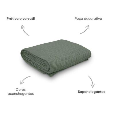 Manta Decorativa Para Sofá Tricot Golden 1,20m X 1,50m 100% Algodão Verde Sálvia