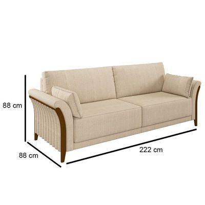 Kit Sofá Living 3 Lugares E Poltrona 102cm Pés Madeira Roya M22 Linho Champanhe - Mpozenato