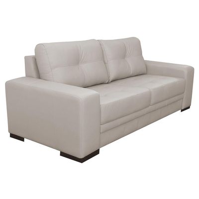 Sofá 3 Lugares Sala de Estar Milano 210cm Couro Off White - Gran Belo