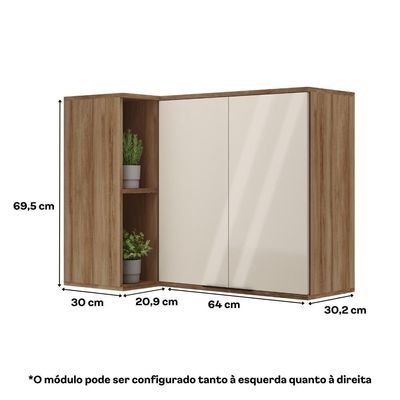 Armário Aéreo De Cozinha Miami 2 Portas Com Nicho De Canto Carraro Freijó Com Off White