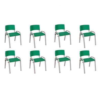 Kit 8 Cadeira Iso Infantil Creche, Escola Base Cinza Verde Escuro